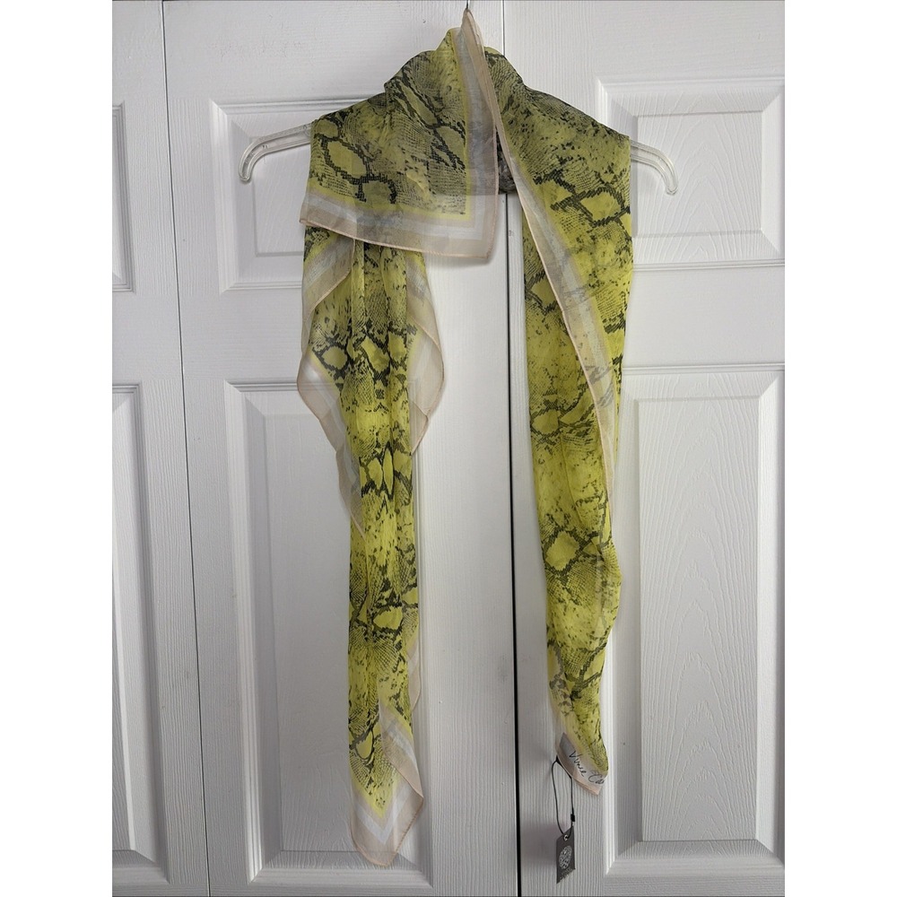 Vince Camuto Snakeskin Scarf Womens OS Citron Yellow Black Animal Print Sheer